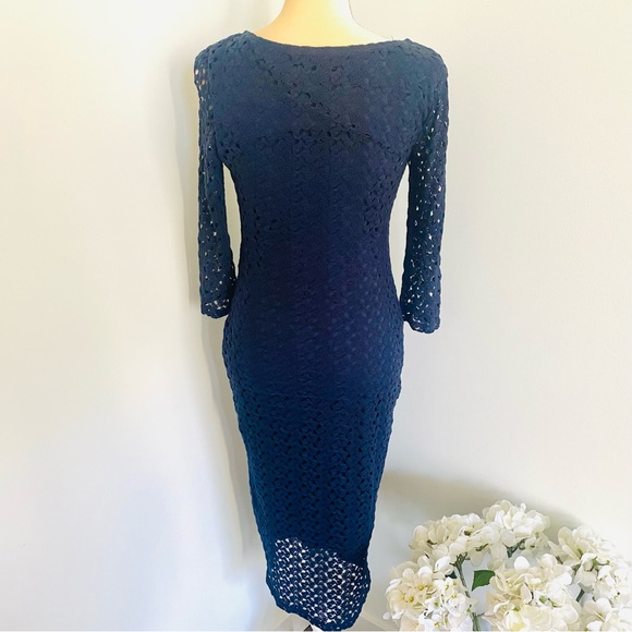 💕 Blue Knit Long Sleeves MIDI Dress SZ S - Picture 2 of 15